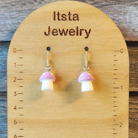 Mushroom Earrings on Sterling Silver French Earwires Nature Fungi - Picture 2 of 6